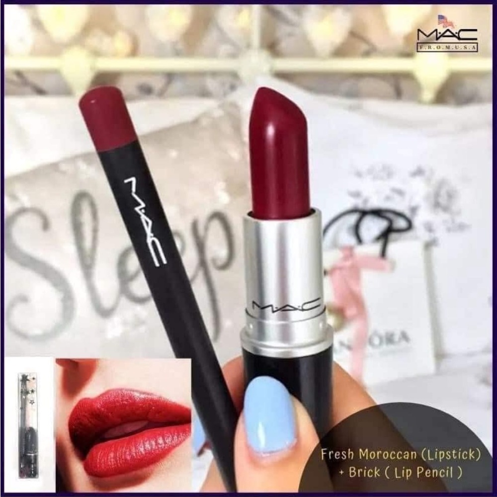 MAC COSMIC LIP DUO: RED F/S BRICK LIP PENCIL FRESH MOROCCAN FROST LIPSTICK